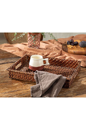 Lana Rattan Tepsi 40x30 Cm Kahve