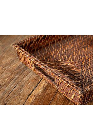 Lana Rattan Tepsi 40x30 Cm Kahve