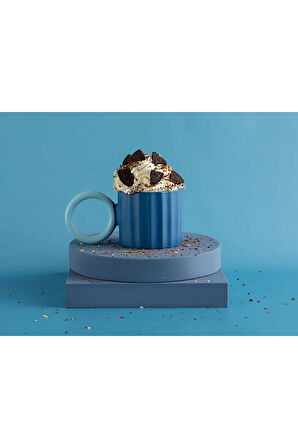 Angled New Bone China Kupa 260 Ml Lacivert - Açık Mavi