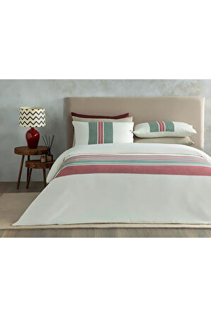 Cosy Stripe Winter Soft Tek Kişilik Nevresim Takımı 160x220 Cm Kırmızı - Yeşil