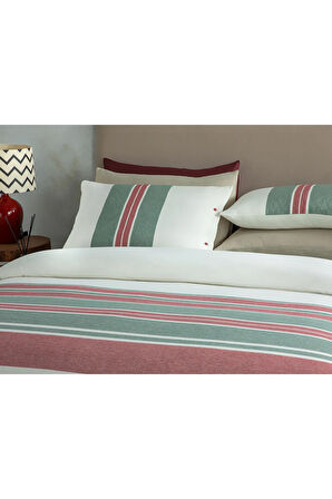 Cosy Stripe Winter Soft Tek Kişilik Nevresim Takımı 160x220 Cm Kırmızı - Yeşil
