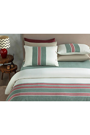 Cosy Stripe Winter Soft Tek Kişilik Nevresim Takımı 160x220 Cm Kırmızı - Yeşil