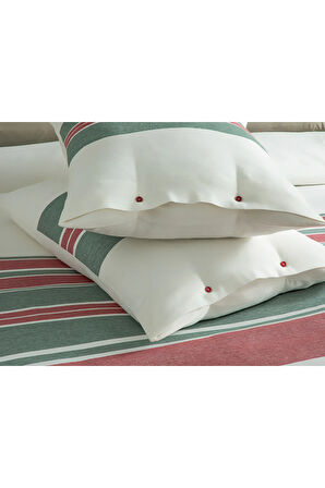 Cosy Stripe Winter Soft Tek Kişilik Nevresim Takımı 160x220 Cm Kırmızı - Yeşil