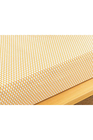 Diamond Stripe Kolay Ütülenir Tek Kişilik Lastıklı Çarşaf 100x200 Cm Sarı