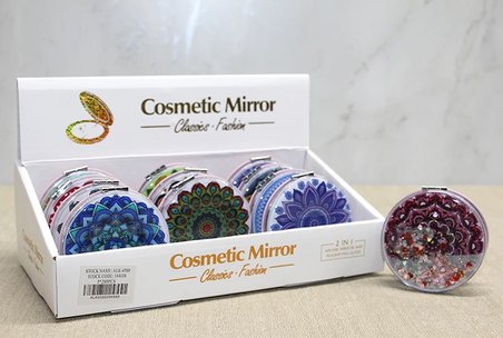 Evimdeyokyok Mandala Desenli Hareketli Sulu El Aynası Yuvarlak 7x7 Cm