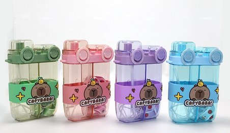 Evimdeyokyok Capybara Çift Bölmeli Pipetli Matara & Suluk Çok Renkli