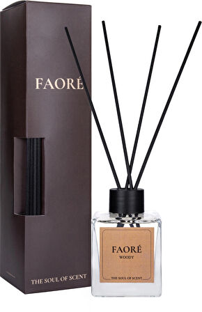 FAORE WOODY Çubuklu | Oda Kokusu | 120ml | Diffuser | Paçuli, Okaliptüs & Limon – Ferah Odunsu Koku