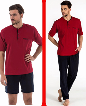 Pierre Cardin 5370 Bordo 3 Lü Pijama Şort Takım