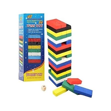 Ahşap Renkli Denge Jenga Oyunu Çocuk Oyun Oyuncak