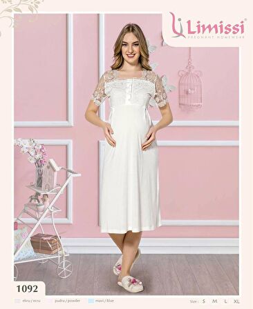 LİMİSSİ 1092 ECRU Hamile Lohusa Dantelli Yeni  Sezon Lohusa Geceliği