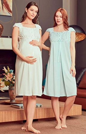 Bone Club 4907 Ecru  Dantel Kollu Hamile Lohusa GecelikSabahlık Tk