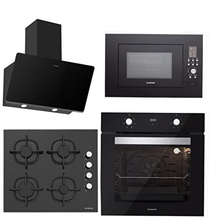 Silverline BO6502B02 - CS5343B01 - 3457 Soho 60 - MW9018B01 Siyah Cam Ankastre Set