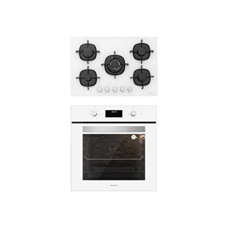 Silverline 2'li ikili BO6502W02 - CS5365W01 Beyaz Cam Ankastre Set