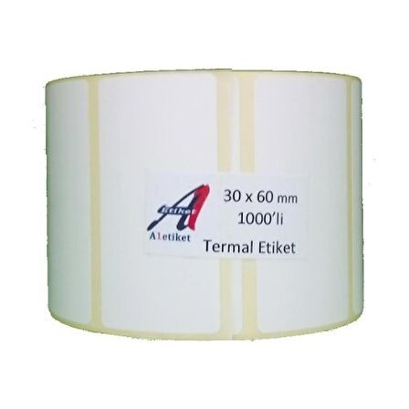 PİA Kuşe Etiket 30 x 60 mm 1.000 Adet Kuşe Barkod Etiketi 1000 Sarım