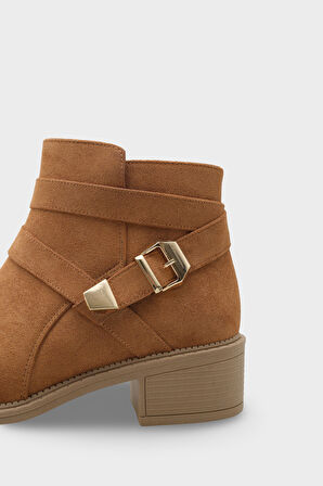 Kadın Kemer Tokalı Yandan Fermuarlı Günlük Bot Jenya Taba Süet