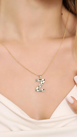 14 Ayar Altın Kalemli Parlak Z Harfi Kolye Ucu