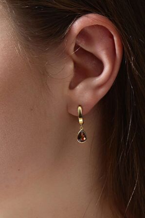 14 Ayar Altın Smoky Taşlı Sallantılı Halka Küpe