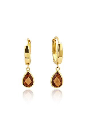 14 Ayar Altın Smoky Taşlı Sallantılı Halka Küpe