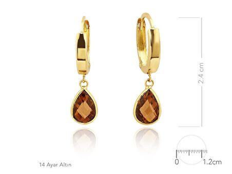 14 Ayar Altın Smoky Taşlı Sallantılı Halka Küpe