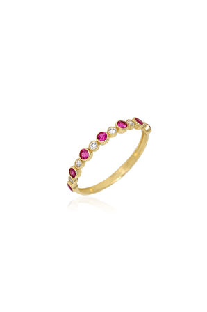 14 Ayar Altın Pembe Taşlı Yüzük