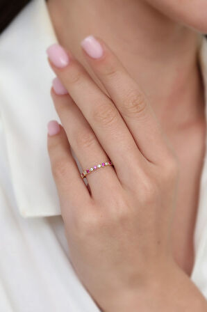 14 Ayar Altın Pembe Taşlı Yüzük