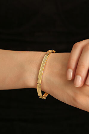 14 Ayar Altın Grek Desenli Kelepçe Bilezik