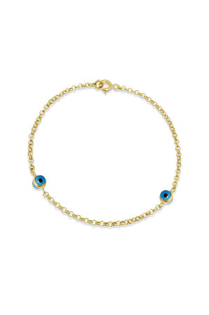 14 Ayar Altın Doç Zincirli Çift Gözlü Bileklik