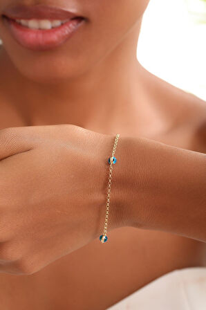 14 Ayar Altın Doç Zincirli Çift Gözlü Bileklik