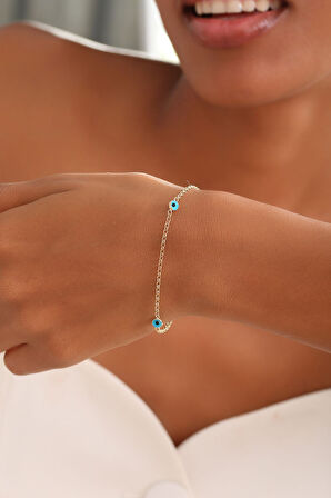 14 Ayar Altın Doç Zincirli Çift Gözlü Bileklik