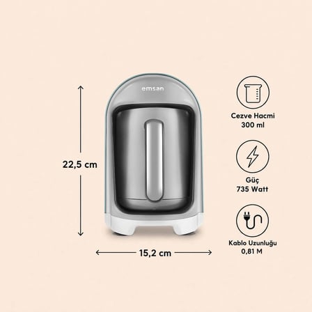 Emsan Kumda Türk Kahve Makinesi Tiffany Blue 5 Fincan Kapasiteli 735 W