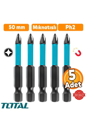 5 Adet Mıknatıslı Bits Uç Ph2 50 mm Vida Sökme 5 Cm Yıldız Matkap Vidalama Ucu S2 Çeliği