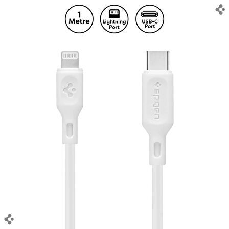 Spigen Essential USB-C to Lightning (1 Metre) Hızlı Şarj/Data Kablosu MFI Lisanslı C10CL Beyaz