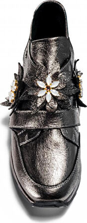 Venüs 1700256  Deri Çiçek İşlemeli Taşlı Çırtlı Ayakkabı