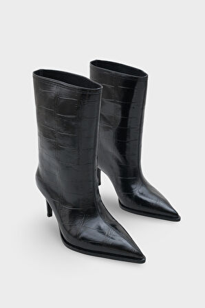 Kadın Sivri Burun Yılan Desenli Günlük Topuklu Bot Kyra 