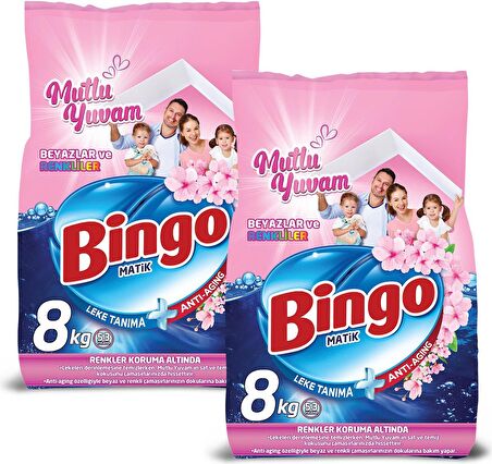 Bingo Matik  Mutlu Yuvam Renkliler ve Beyazlar Toz Çamaşır Deterjanı 8 kg 2'li