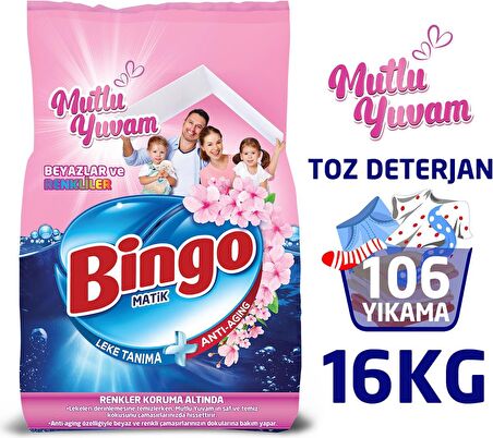 Bingo Matik  Mutlu Yuvam Renkliler ve Beyazlar Toz Çamaşır Deterjanı 8 kg 2'li