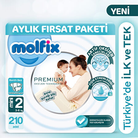 Molfix Premium Aylık Fırsat Paketi 2 Beden 210 Adet