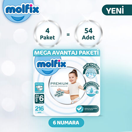 Molfix Premium Mega Avantaj Paketi 6 Beden 216 Adet