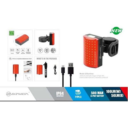 Eastpower EBL-3355 100 Lümen USB Şarjlı Bisiklet Arka Stop Işık