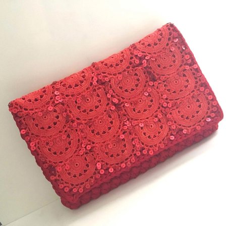 Pafuli El Yapımı Etnik Clutch Çanta Kırmızı