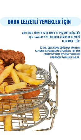 Airfryer 3 Katlı Izgara XXL Meyve Kurutma ve Çoklu Izgara