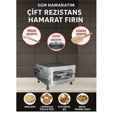 SGM Hamaratım Çift Rezistans Hamarat Pratik Mini Fırın 2000w Bazlama Ekmek Lahmacun Pide Pizza Et 