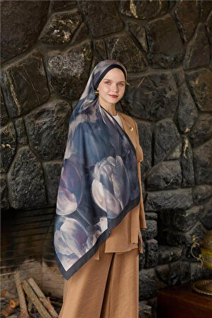 Siyah/Mor Winter Bloom Soft Şal