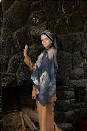 Siyah/Mor Winter Bloom Soft Şal