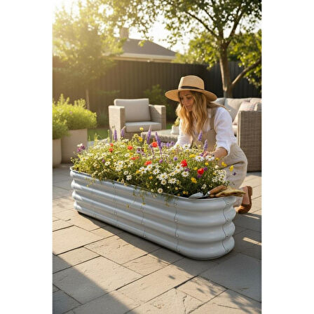 Modüler Yükseltilmiş Bahçe Yatağı Yükseltilmiş Sebze Yatağı Çiçeklik NO:3V2 (140X34) Gri