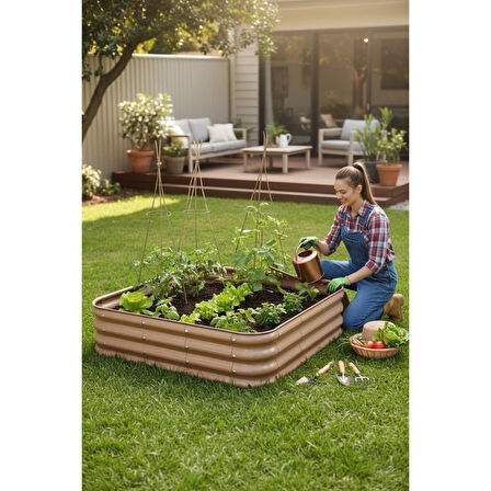 Modüler Yükseltilmiş Bahçe Yatağı Yükseltilmiş Sebze Yatağı No:6 (110X110) Bej