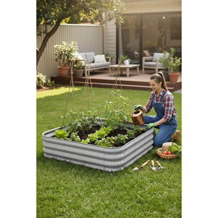 Modüler Yükseltilmiş Bahçe Yatağı Yükseltilmiş Sebze Yatağı No:6 (110X110) Gri