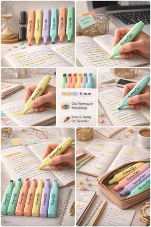 Pastel Fosforlu Kalem Seti 6 Renk | Göz Yormayan Mürekkep | Akmaz Dağılmaz