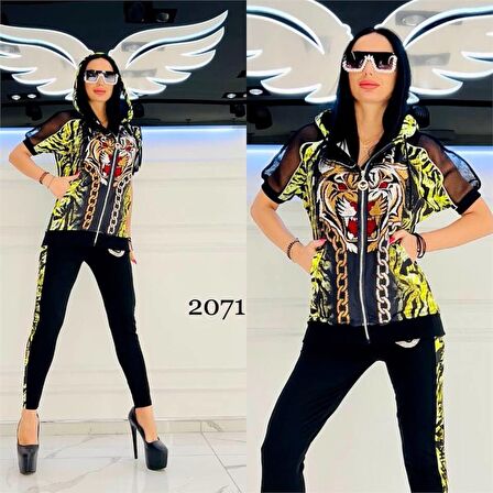 Kaplan Fermuar Crystal Taşlı Eşofman Takımı - YEŞİL