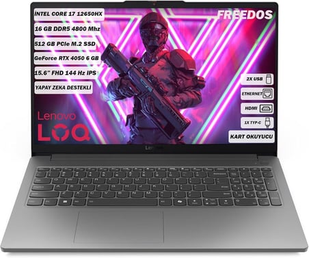 LENOVO Lenovo LOQ 15IAX9E 83LK002VTR-OMG61 15,6 inç DDR5 8GB 512GB SSD, FreeDOS